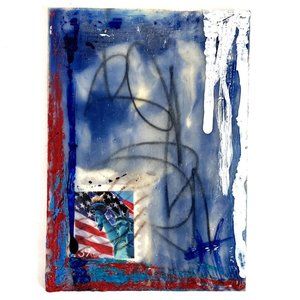 ATC ACEO Original 'Liberty's Whisper' Encaustic Wax Paint Tristina Elmes